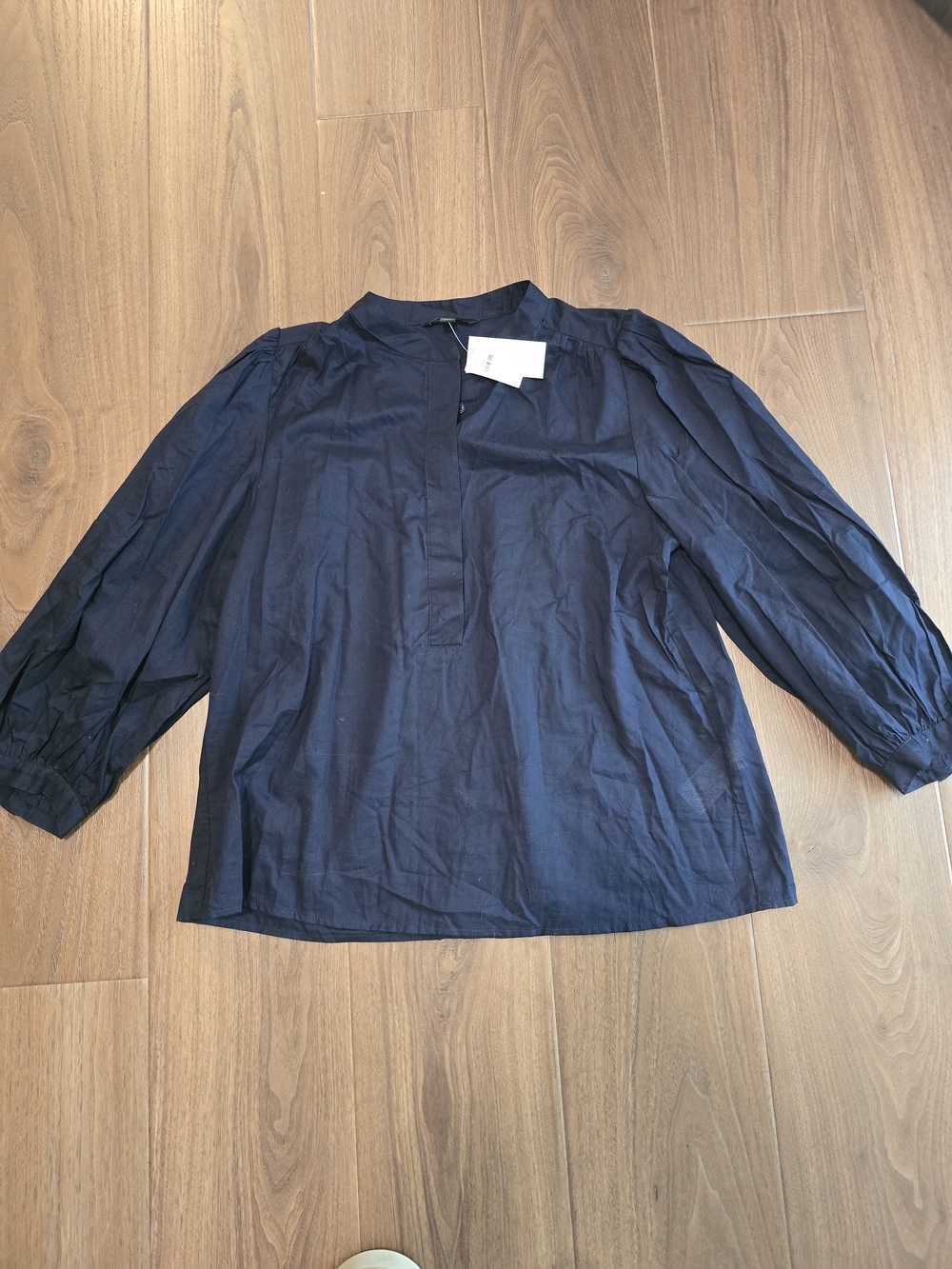 Banana Republic Navy Cotton Puff-Sleeve Blouse